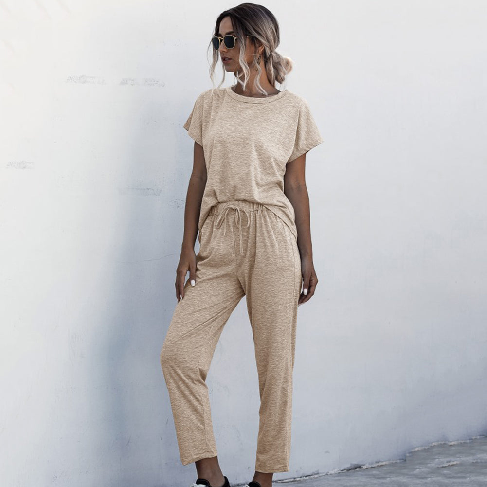 Round Neck Short Sleeve 2 Piece Casual Set