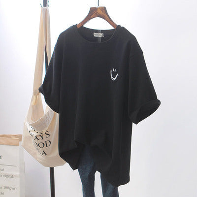 Smiley Face Round Neck Short-sleeved T-shirt Women Loose Slimming Top