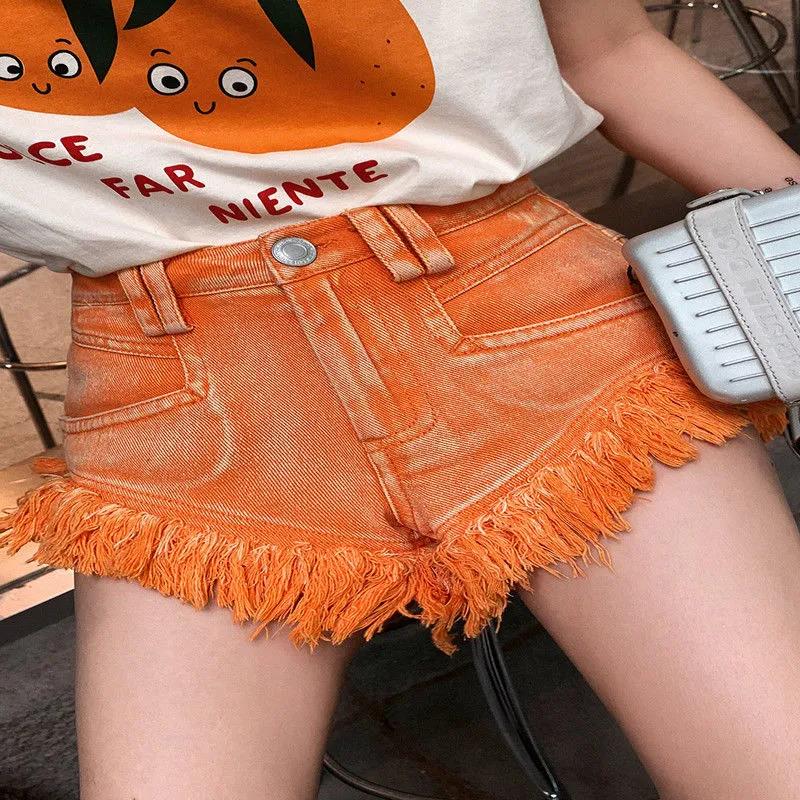 Women's Plus Size High Waist Tassel Denim Shorts