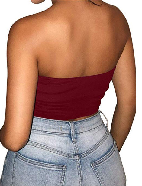 Women's solid color sexy slim tube top T-shirt