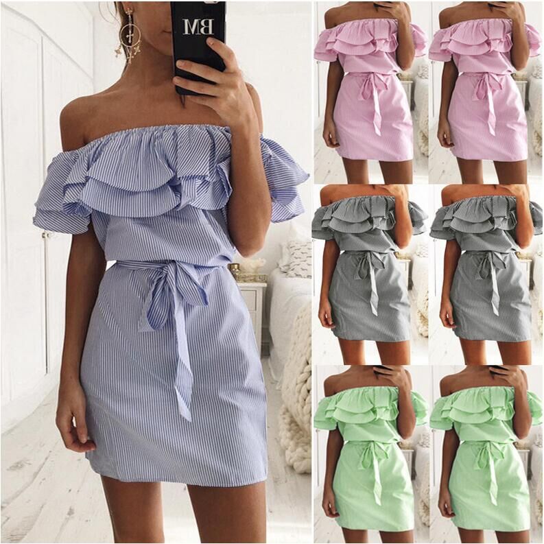 Women's ruffled sleeve striped dress