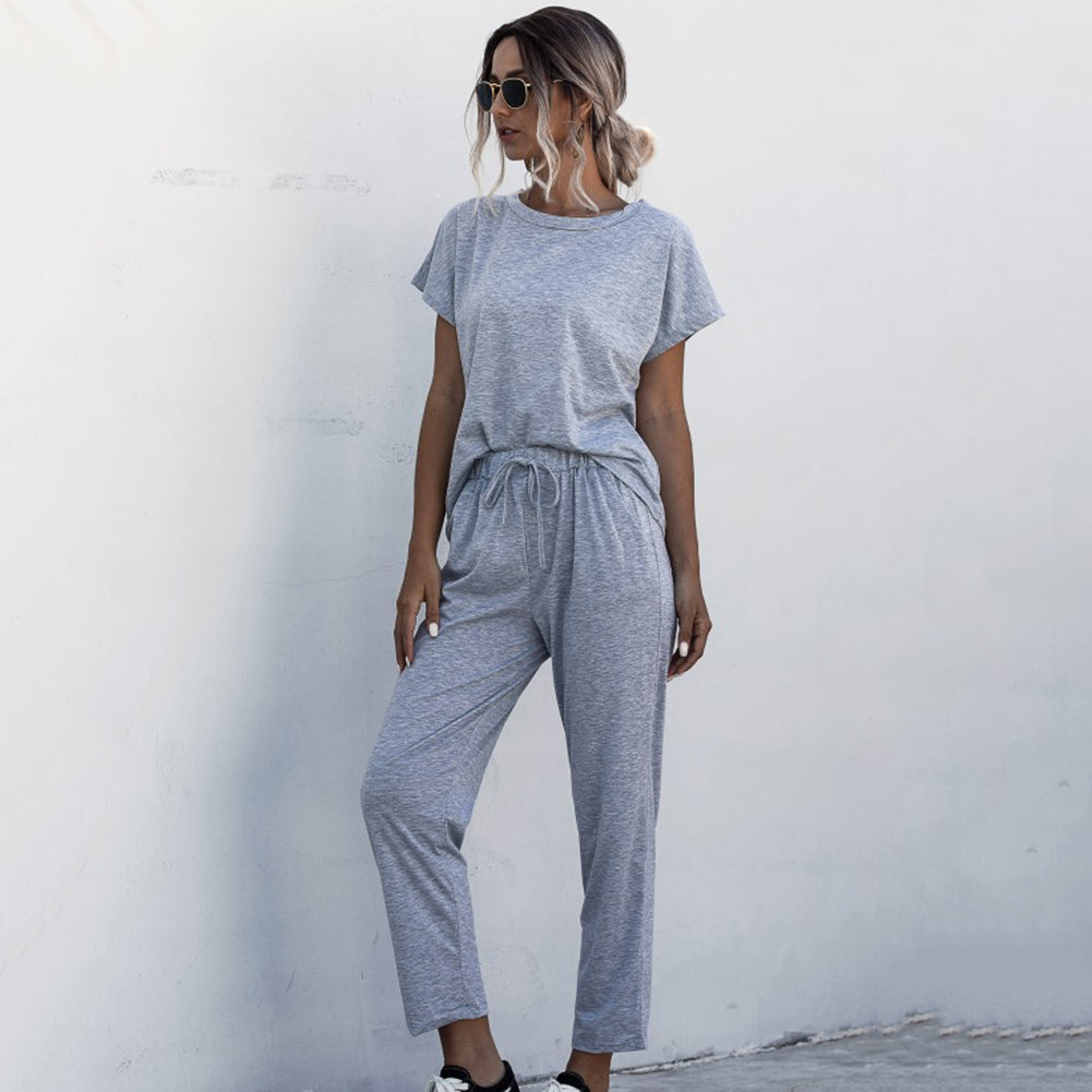 Round Neck Short Sleeve 2 Piece Casual Set