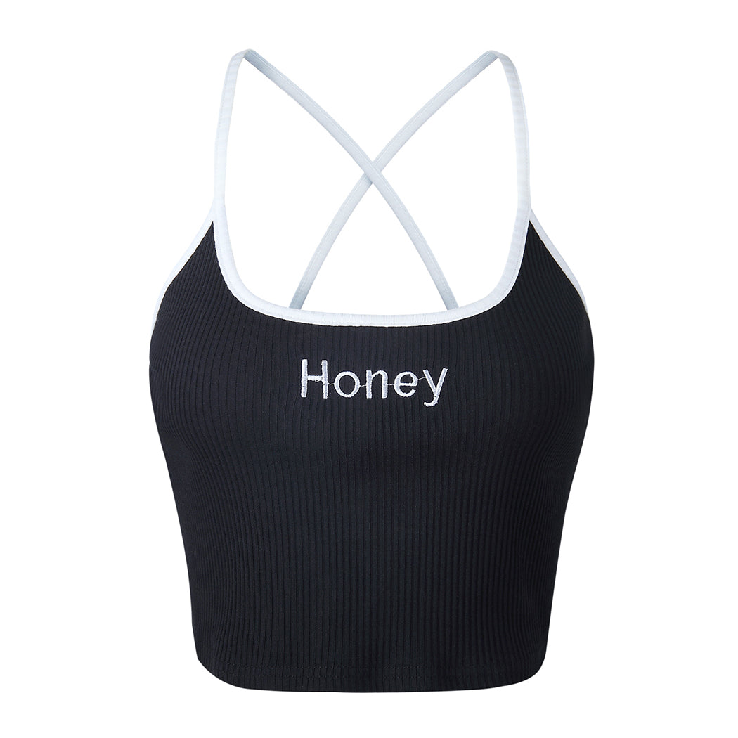 Letter embroidered close-fitting navel vest