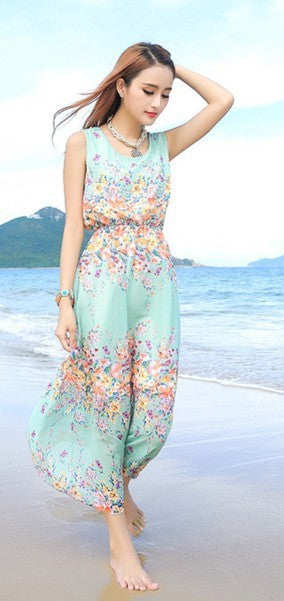 Sling sweet floral chiffon dress