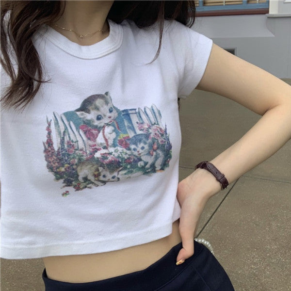 Short Half-Sleeved Top White Butterfly Short-Sleeved T-Shirt