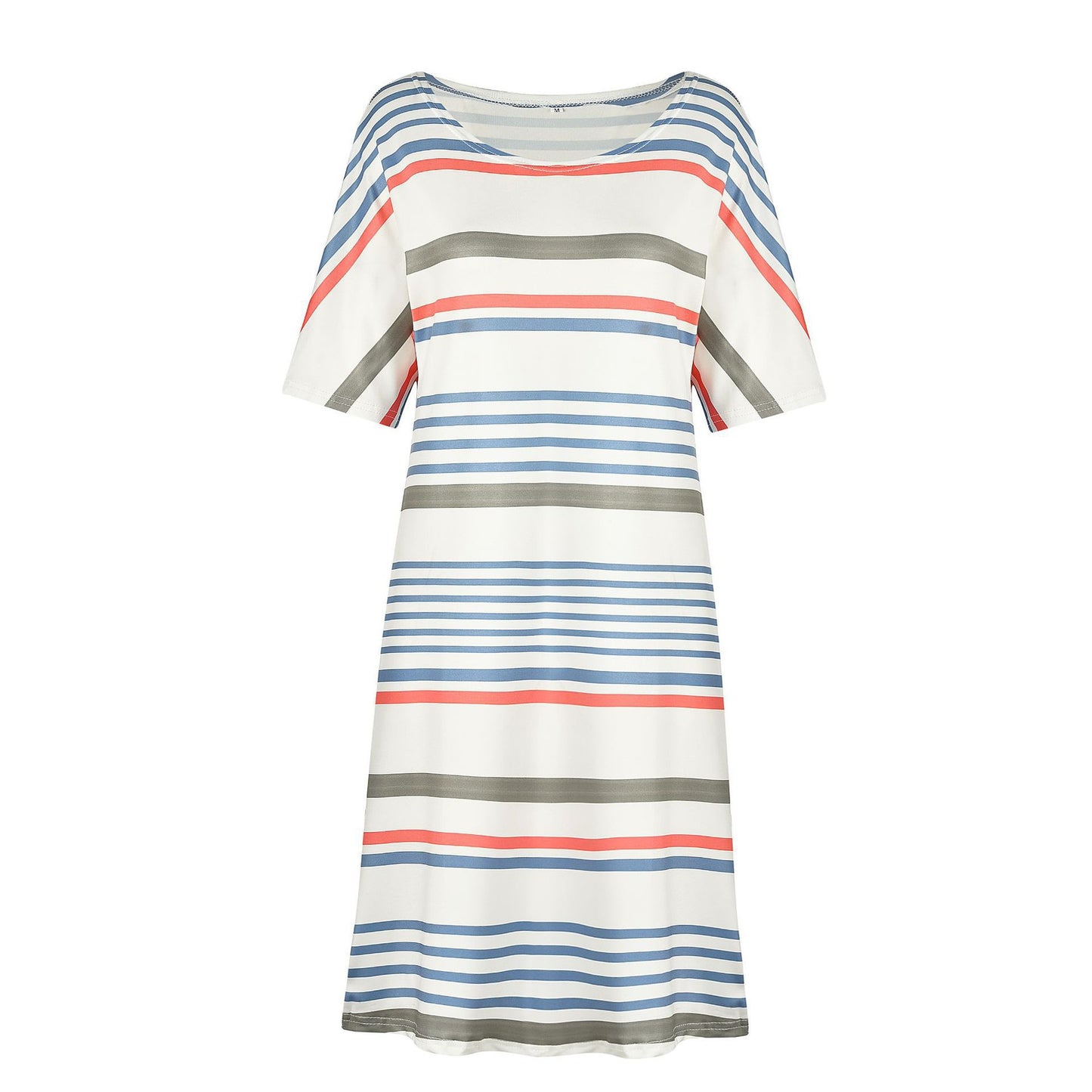 Summer Fashion Round Neck Printed Striped Short Sleeve Women's Dress
