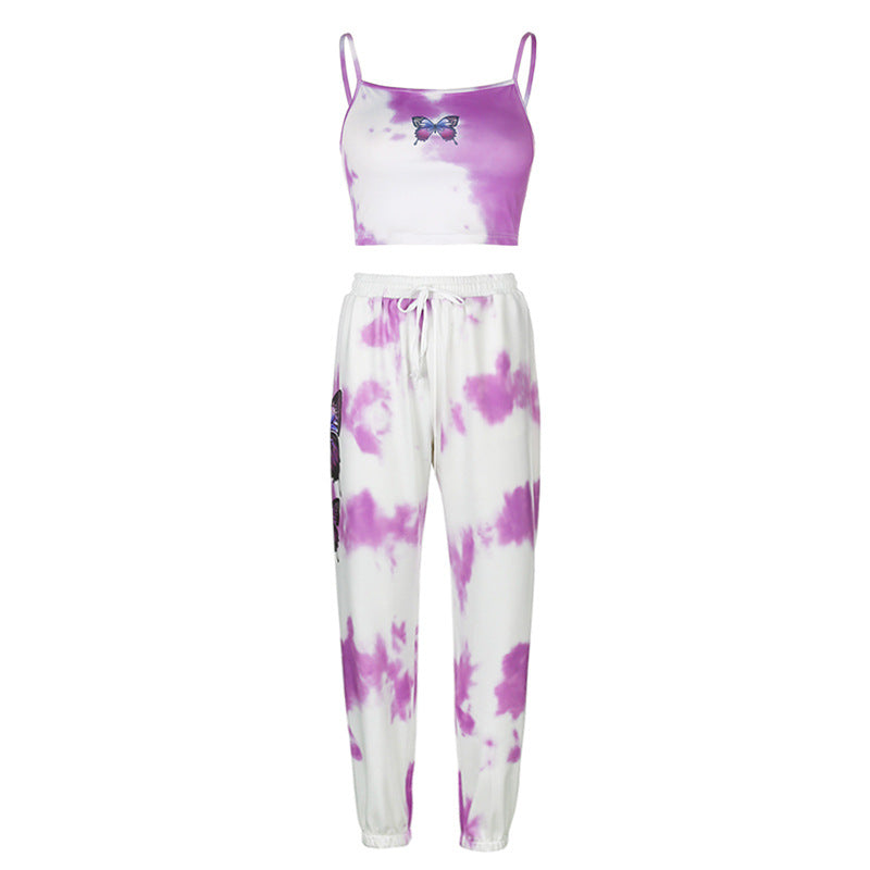 Fashion butterfly print tie-dye suit