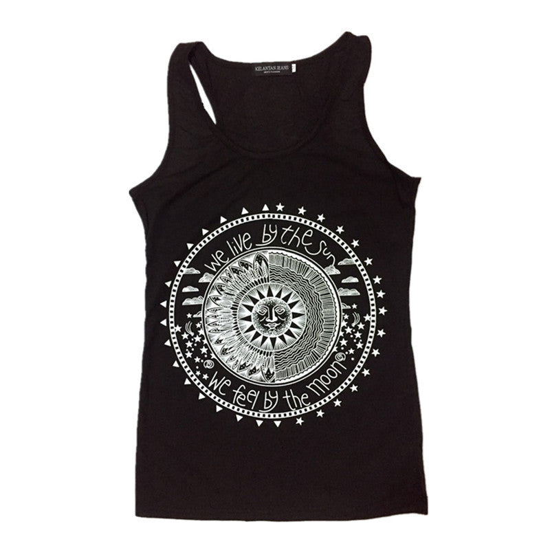 Geometric Garden Plate Letter Print Sleeveless Vest T-shirt For Women