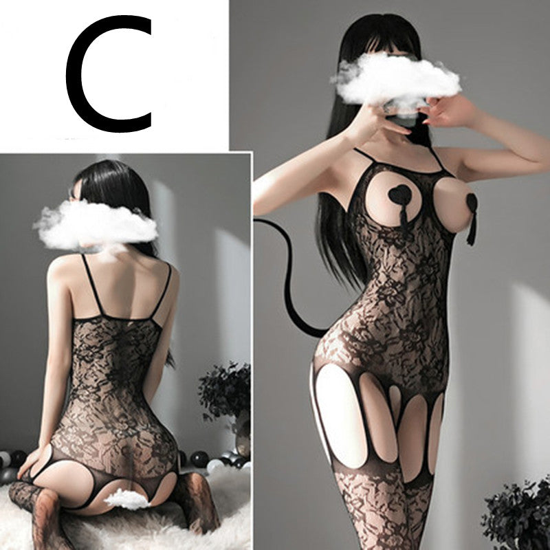 Sexy Lingerie Temptation Transparent Net Clothing One-piece Stocking Set
