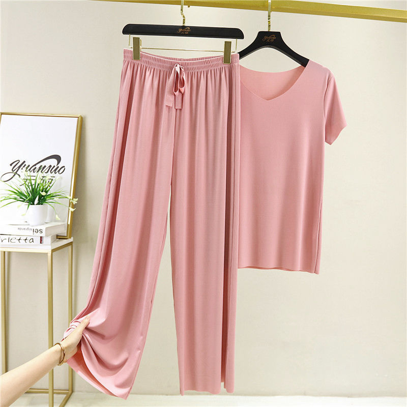 Ladies Temperament Sports Casual Wide Leg Pants Short Sleeve Two Piece Set