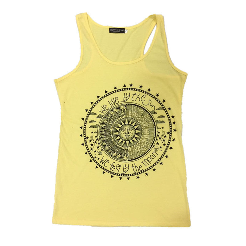 Geometric Garden Plate Letter Print Sleeveless Vest T-shirt For Women