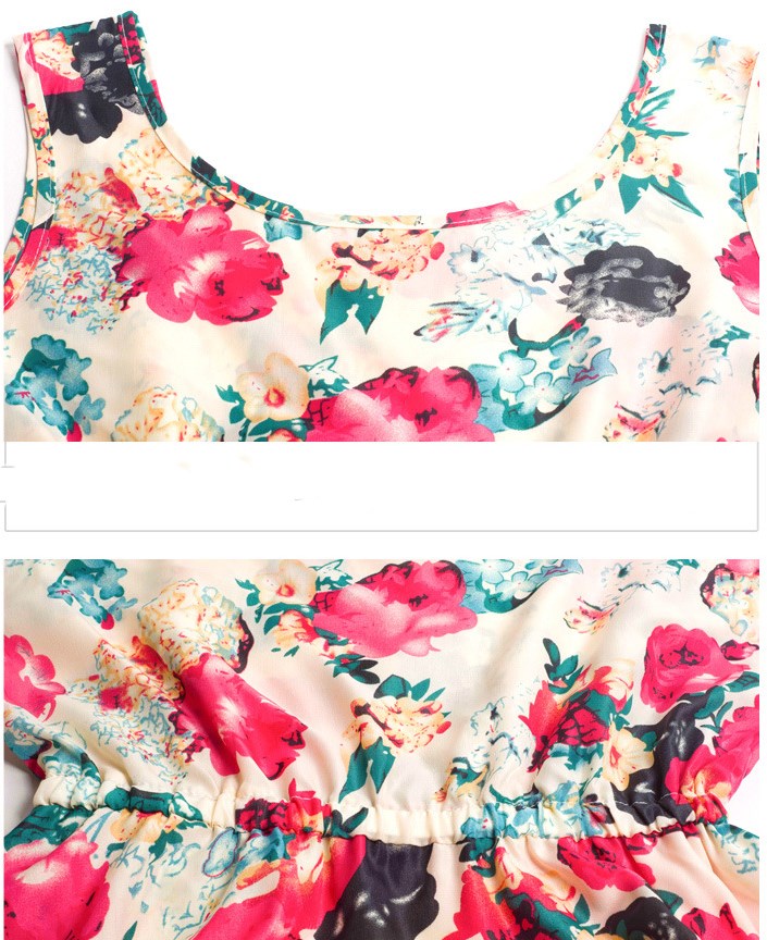USA SIZE Summer bottom skirt Sleeveless printed chiffon dress Floral vest dress
