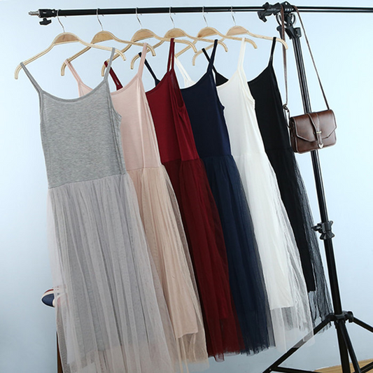 Stitching dress, high waist mesh skirt, camisole, mid-length skirt, pregnant women
