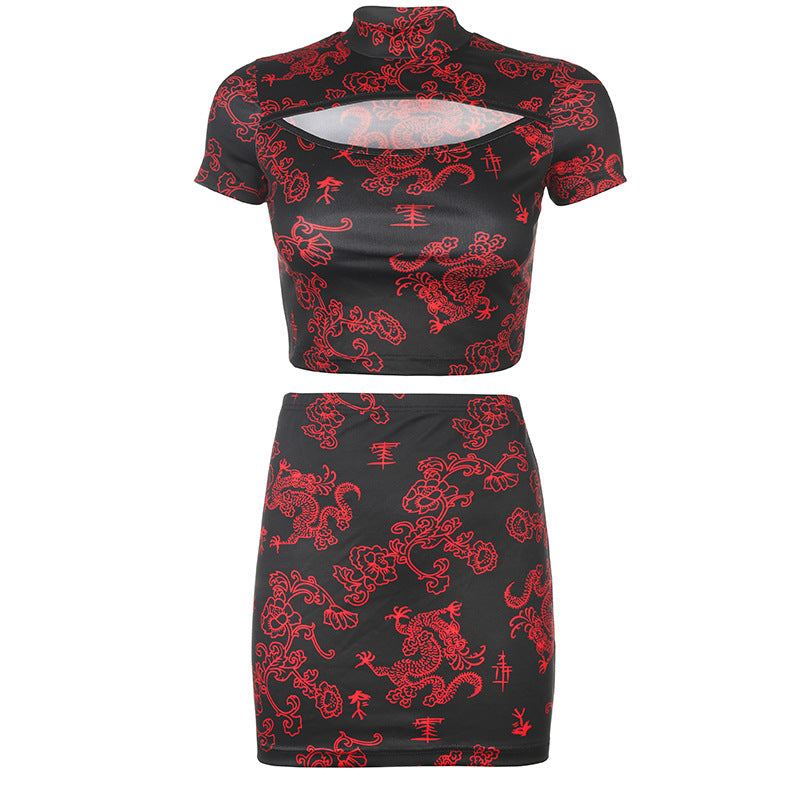 Exposed navel bag hip skirt suit