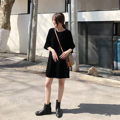Women's Korean Velvet Loose Slim Short Sleeve Dress