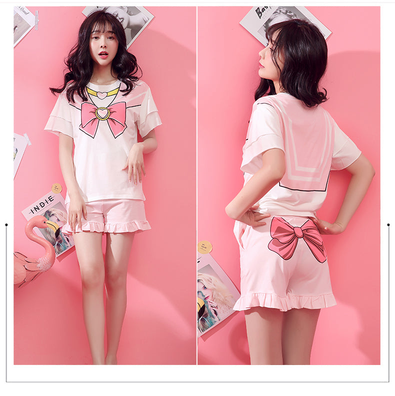Pure cotton short sleeve cute ladies pajamas