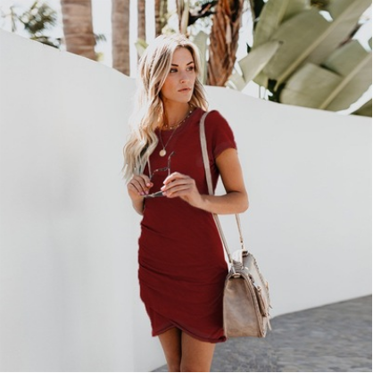 Cross-border exclusive explosions hot summer 8 color 5 yards sexy round neck bag hip irregular short-sleeved women's dress