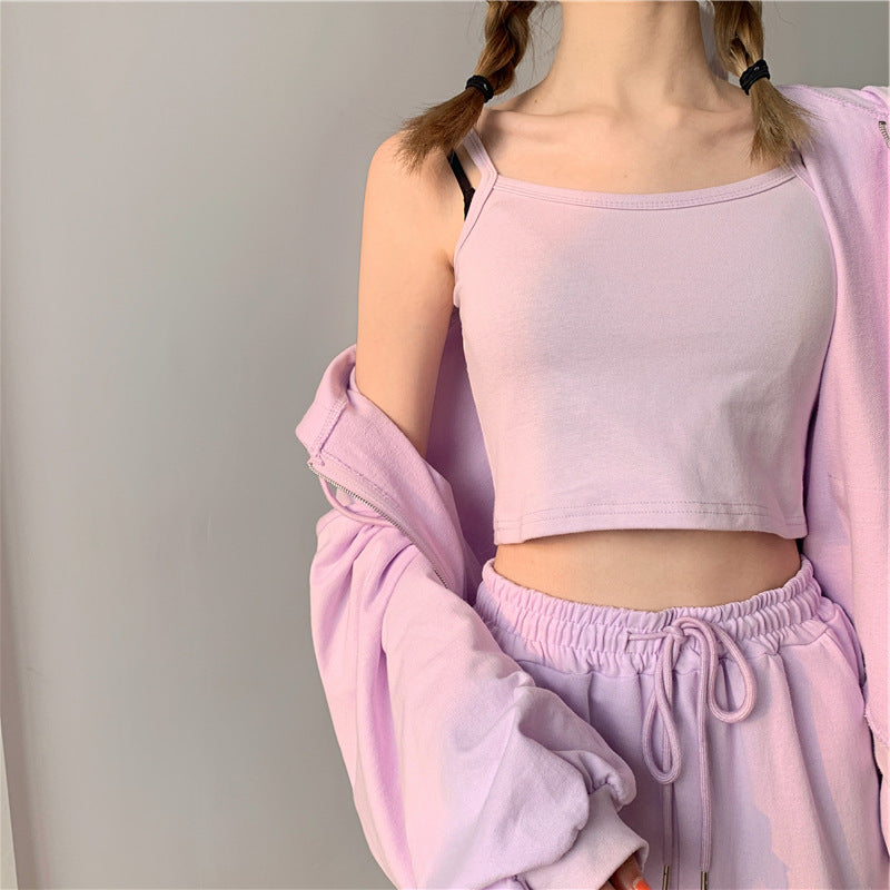 Sweater jacket + camisole + slacks