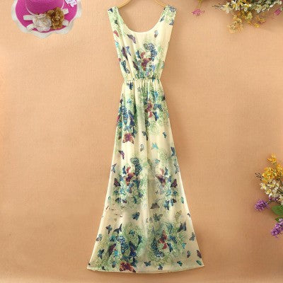 Sling sweet floral chiffon dress