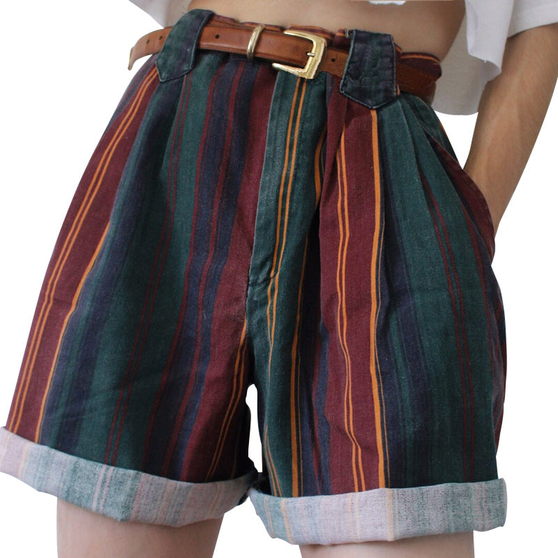 Women's High Waist Large Size Wide Leg Rolled Summer Sports Casual Shorts