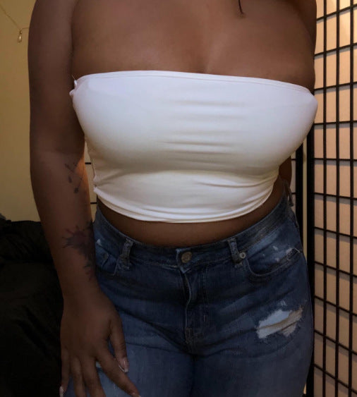 Women's solid color sexy slim tube top T-shirt