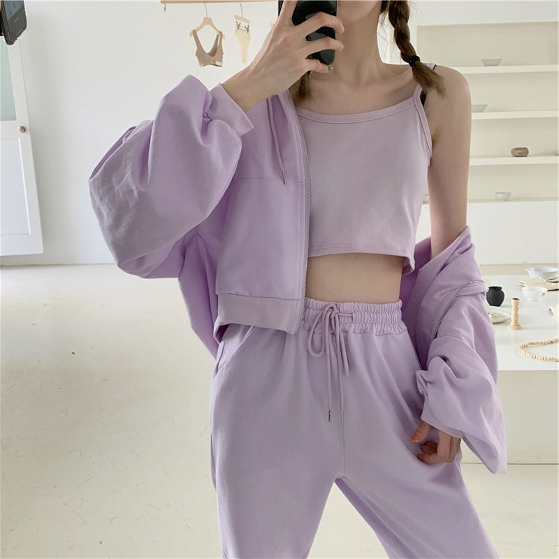 Sweater jacket + camisole + slacks