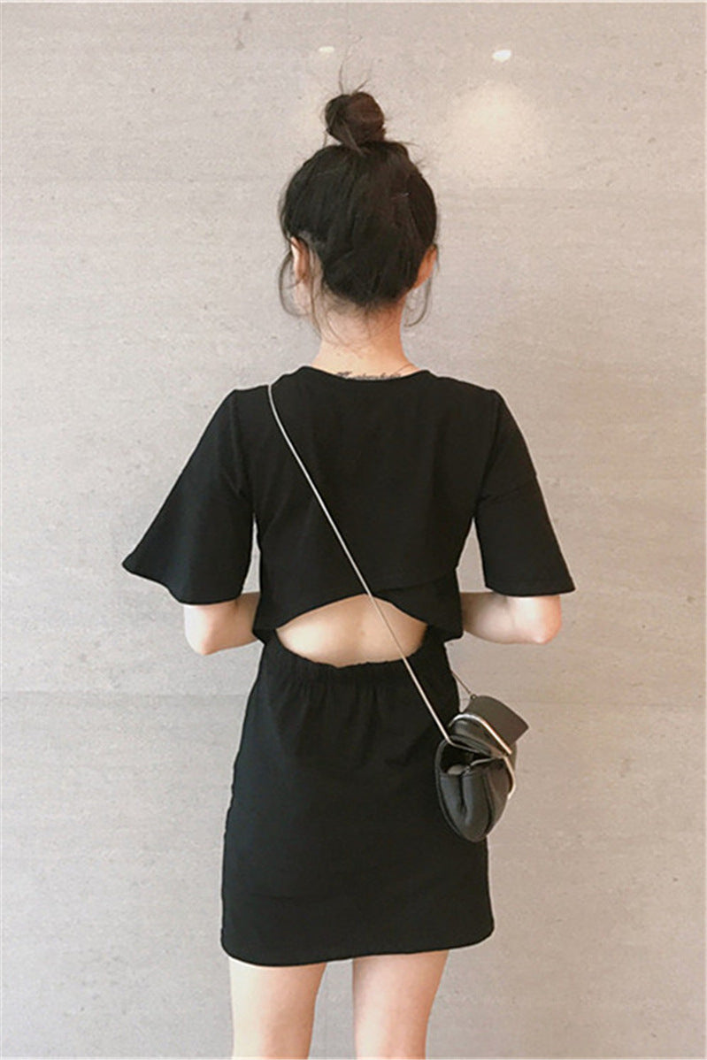 Halter female Korean version of thin black skirt short skirt