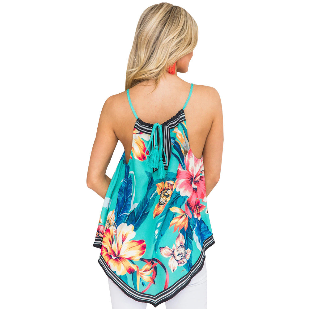 Sexy beach print halter vest
