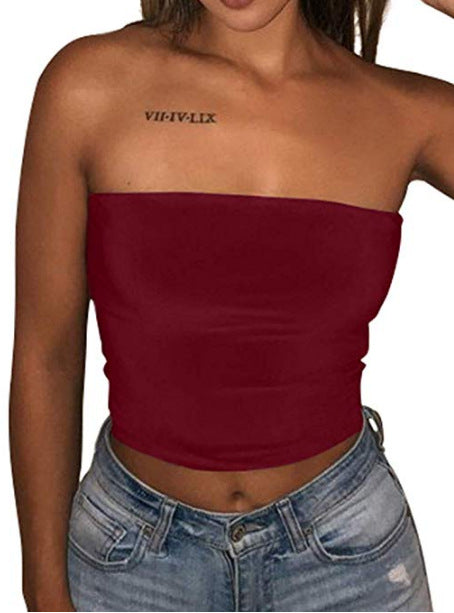 Women's solid color sexy slim tube top T-shirt