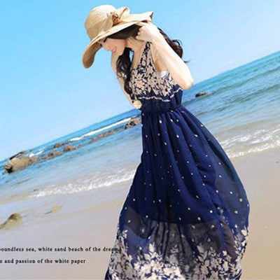 Sling sweet floral chiffon dress