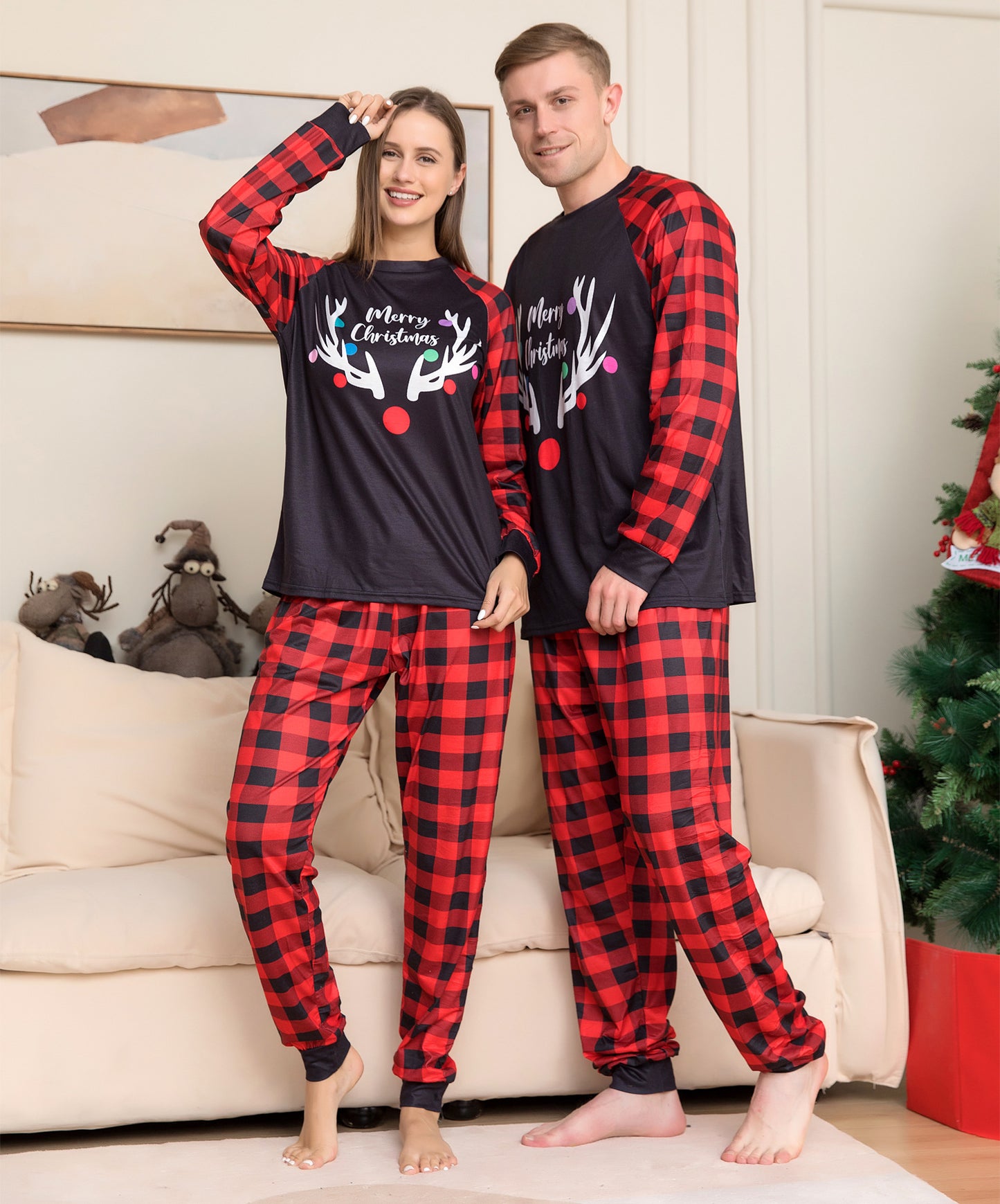New Plaid Letter Christmas Parent-child Costume