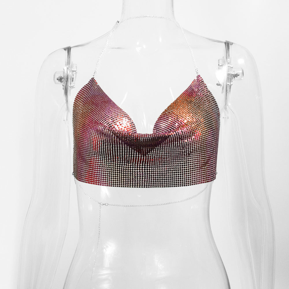 Sequined Personalized Metal Strap Top