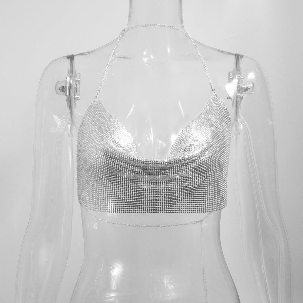 Sequined Personalized Metal Strap Top