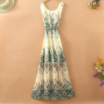 Sling sweet floral chiffon dress