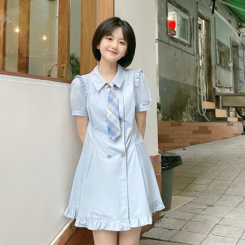 Bubble Short-sleeved Shirt Dress Female Student