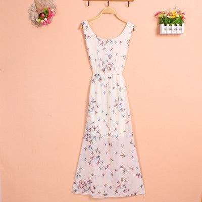 Sling sweet floral chiffon dress