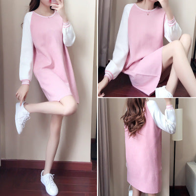Loose Round Neck Korean Solid Color High Waist Base Skirt