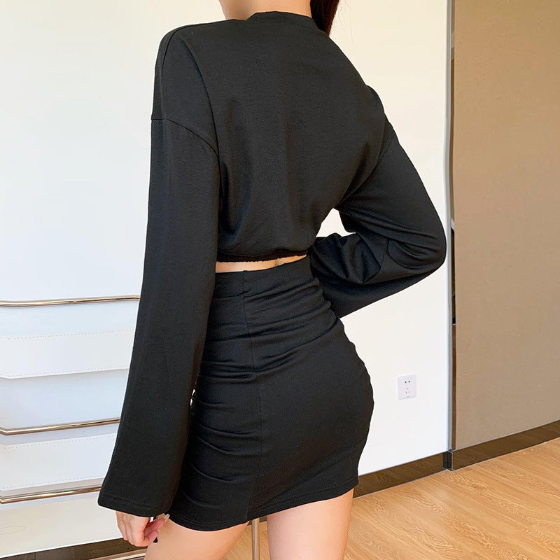 Solid Color Short Drawstring High Waist Skirt