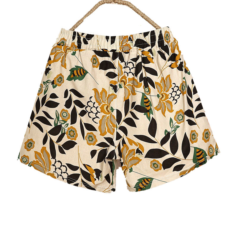 Women's Loose Outer Wear Elastic Waist Casual Cotton Linen Shorts