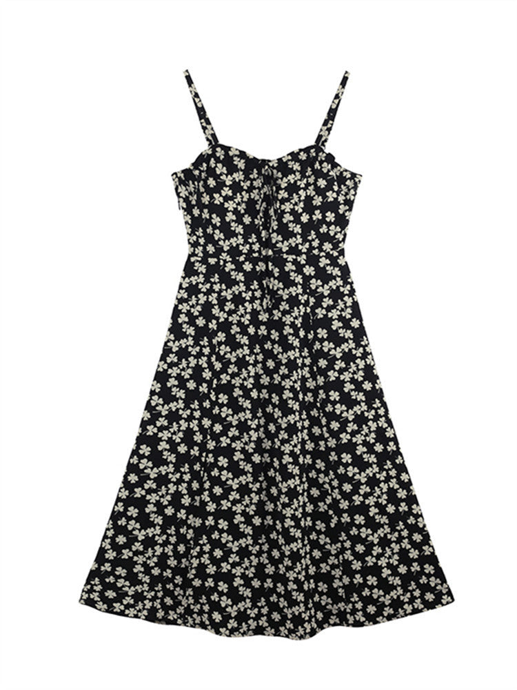 Women's Chiffon French Floral Slit Temperament Suspender Dress