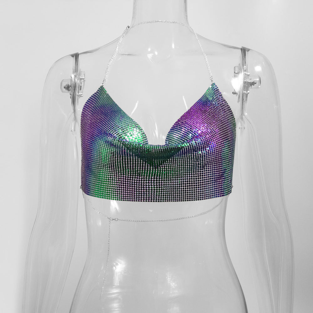 Sequined Personalized Metal Strap Top