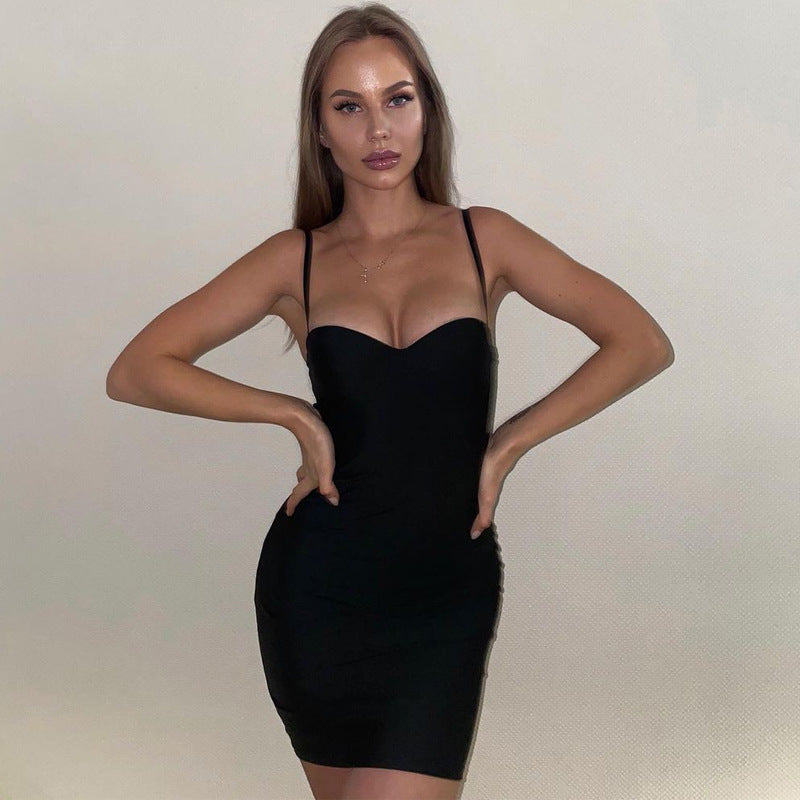 Sling Pure Color Dress Temperament Women's Clothing