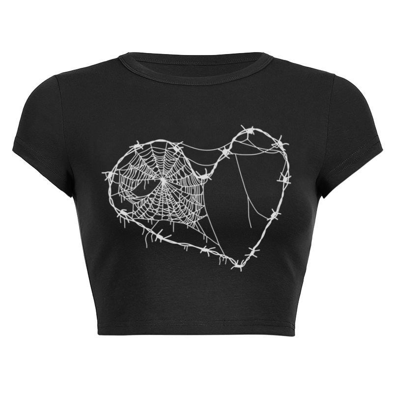Printed American Green Heart Printed Round Neck Slim Fit Short Short Sleeve T-shirt