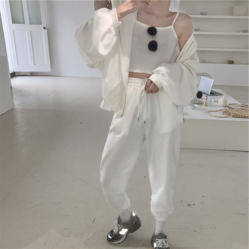 Sweater jacket + camisole + slacks