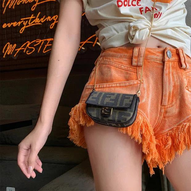 Women's Plus Size High Waist Tassel Denim Shorts