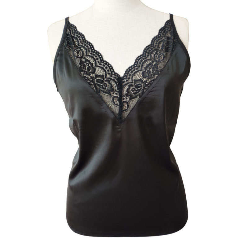 New V-neck Sleeveless Lace Stitching Artificial Silk Women's Vest