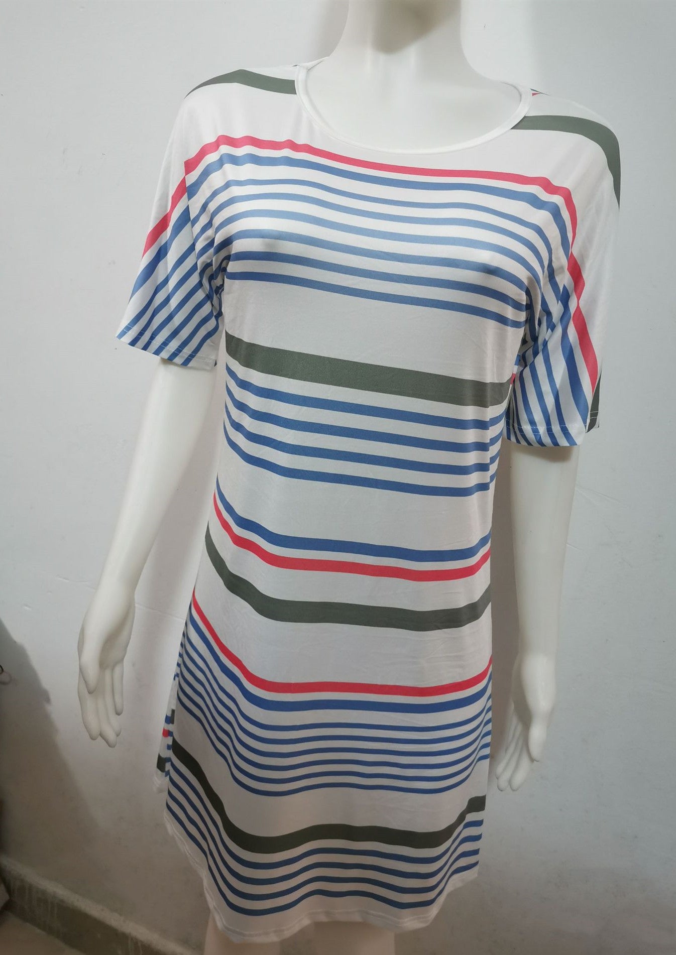 Summer Fashion Round Neck Printed Striped Short Sleeve Women's Dress