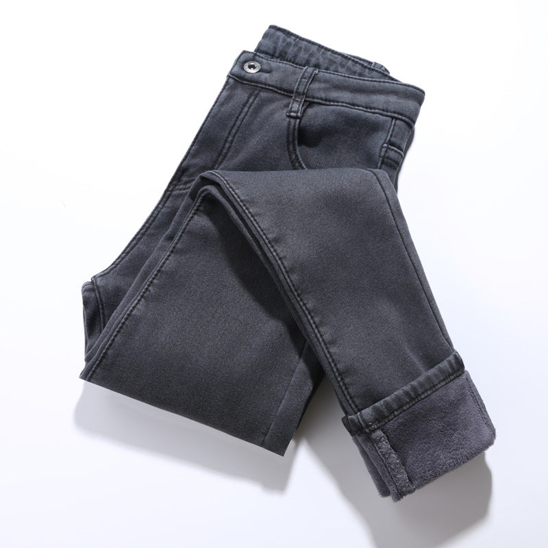 Women's Temperament High Waist Elasticity Plus Velvet Jeans