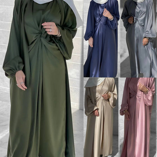 Fashion Solid Color Two-piece Dress Cardigan Suit