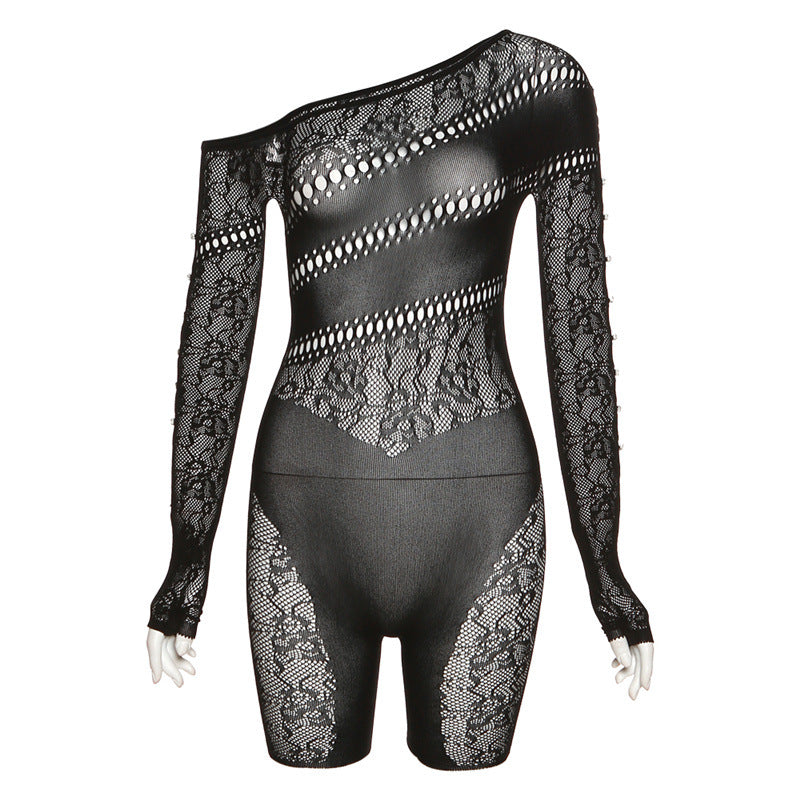 Sense Mesh See Through High Waist Long Sleeves Jumpsuit